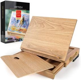 img 4 attached to Arteza Tabletop Easel: Portable Beechwood Box with Drawer and Palette - Perfect Art Supplies Storage for Artists and Painters