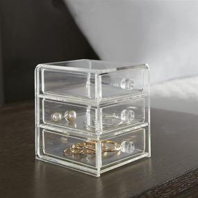 img 2 attached to 📦 Huang Acrylic Clear Acrylic 3-Drawer Organizer - Medium Size for Makeup, Jewelry, Accessories, Cosmetics Countertop Storage Display - Dimensions: 3.4 x 4.15 x 4.15 inches