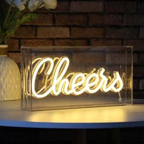 img 4 attached to Neon Cheers Sign: USB LED Bar Desk Light, 3D Wall Neon Light Up Sign for Bedroom Wall Décor, Warm White, 11.8”x5.9”x1.7”