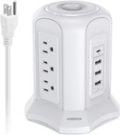 белая защита от перенапряжений power strip tower - 9 розеток для переменного тока, 3 порта usb, 1 порт типа c, удлинительный кабель длиной 9,8 фута - идеально подходит для офиса, дома, кафе, магазина - nveeshox. логотип