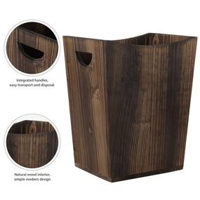 img 3 attached to Rustic Small Wood Trash Can Wastebasket with Handle for Bathroom, Bedroom, Kitchen, Home, Office - MOOACE