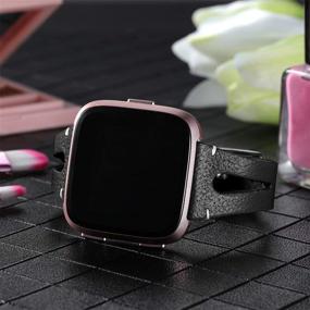 img 3 attached to Wepro Slim Genuine Leather Bands for Fitbit Versa/Versa 2/Versa Lite 👌 SE Watch - Black, Small Size, Bracelet Fitness Wristbands for Men and Women