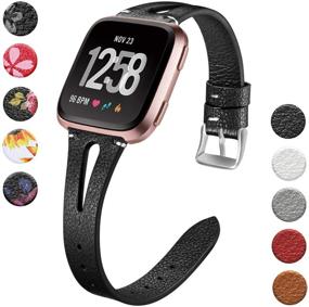 img 4 attached to Wepro Slim Genuine Leather Bands for Fitbit Versa/Versa 2/Versa Lite 👌 SE Watch - Black, Small Size, Bracelet Fitness Wristbands for Men and Women