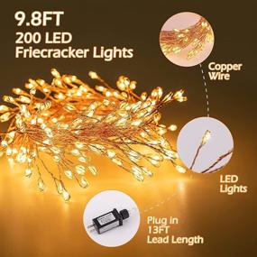 img 2 attached to 🔌 23 Feet 200 LED Copper Wire Fairy Lights Plug in - Waterproof Firecracker Firefly Lights for Ceiling Bedroom Wreath Window Wedding Christmas Tree - Warm White String Lights for Decoration