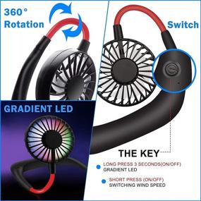 img 1 attached to 🌀 Hands-Free Portable Neck Fan - Wearable Sports Fan with USB Rechargeable 2000mAh Battery, 6-Hour Usage, 7-Color Lights, 3 Speeds - Ideal for Travel, Sports, Outdoor Camping, Office Use