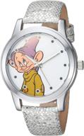 🍎 disney women's snow white watch: grey leather-synthetic strap, model wds000352 logo