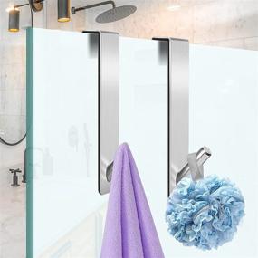 img 3 attached to 🚿 Convenient Shower Door Hooks for Frameless Glass Doors - Set of 2 Stainless Steel Hooks for Towels, Washcloths, and Loofahs - No Drilling Required!