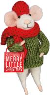 🐭 primitives by kathy critter: merry little mouse - small size (2.5x4.5 inches) - grey, green, red logo