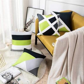 img 3 attached to 🔳 Modern Abstract Stripe Geometric Throw Pillow Covers – Set of 4, Bold Décor Cases, 18x18 Inches, Grey Green, Home Square Pillowcases