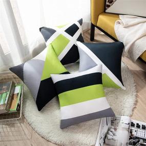 img 2 attached to 🔳 Modern Abstract Stripe Geometric Throw Pillow Covers – Set of 4, Bold Décor Cases, 18x18 Inches, Grey Green, Home Square Pillowcases