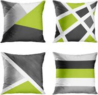 🔳 modern abstract stripe geometric throw pillow covers – set of 4, bold décor cases, 18x18 inches, grey green, home square pillowcases логотип