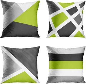 img 4 attached to 🔳 Modern Abstract Stripe Geometric Throw Pillow Covers – Set of 4, Bold Décor Cases, 18x18 Inches, Grey Green, Home Square Pillowcases