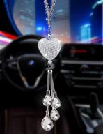 alotex bling car accessories: sparkling diamond crystal heart rear 💎 view mirror charm for women - elegant silver-white car decoration pendant logo