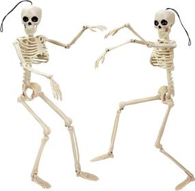 img 3 attached to 🎃 Pair of 16" Fully Posable Skeleton Halloween Decorations for Haunted House, Party, and Desk - Movable Joints, Spooky Holiday Scary Toys, Prizes, and Gifts for Kids