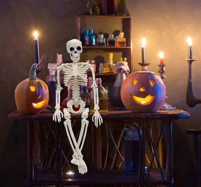 img 2 attached to 🎃 Pair of 16" Fully Posable Skeleton Halloween Decorations for Haunted House, Party, and Desk - Movable Joints, Spooky Holiday Scary Toys, Prizes, and Gifts for Kids