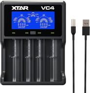 xtar 4-слотовое зарядное устройство для перезаряжаемых батарей 3,6v 3,7v li-ion imr inr icr 10440 18650 26650 & 1,2v ni-mh ni-cd - оптимизировано для эффективной зарядки. логотип