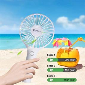 img 3 attached to 🔋 White Handheld Fan - Personal Mini Hands Free Fan with Rechargeable Battery, 3 Wind Speeds, USB Desk Fan, Stand Base for Office, Outdoor Walking