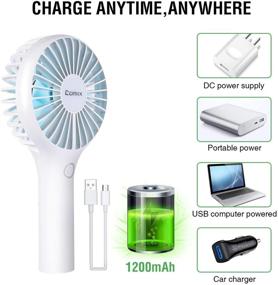 img 1 attached to 🔋 White Handheld Fan - Personal Mini Hands Free Fan with Rechargeable Battery, 3 Wind Speeds, USB Desk Fan, Stand Base for Office, Outdoor Walking