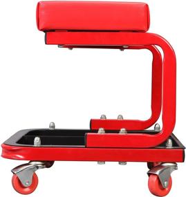 img 3 attached to 🔴 Red Rolling Creeper Garage/Shop Seat: Torin TR6300 Padded Mechanic Stool with Tool Tray