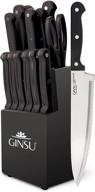 🍴 ginsu kis-kb-ds-014-4 kiso 14-piece dishwasher safe cutlery set with black block, dimensions: 9" width x 15" height x 5" depth logo