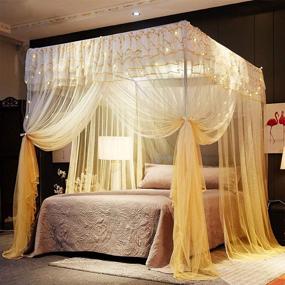 img 4 attached to Mengersi 4 Corner Poster Princess Bed Curtain Canopy - Elegant Gold Decoration for Girls, Boys, and Adults