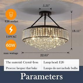 img 3 attached to 💡Современная люстра с кристаллами и шестью лампами на черном металлическом корпусе, подходит для освещения помещений с низким потолком типа потолочного светильника Е26. Округлый дизайн для столовой, гостиной, прачечной, прихожей, кухни, балкона и спальни в стиле фермхаус.