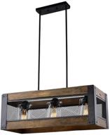 laluz 3-light wood kitchen island lighting: stylish hanging light chandeliers with iron net+ logo