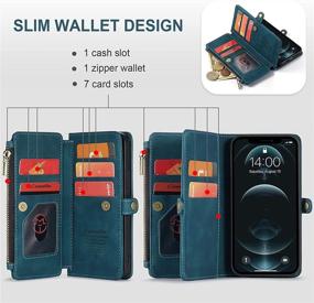 img 2 attached to 📱 Caseme Magnetic Wallet Case for iPhone 12 & 12 Pro (6.1"), Blue - Flip Case with MagSafe Compatibility, Zipper Folio Design, Magnetic Closure, Card Holder, and PU Leather Protection