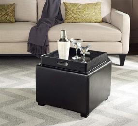 img 2 attached to 🪑 Safavieh Hudson Collection Kaylee Leather Square Storage Ottoman with Single Tray - Black