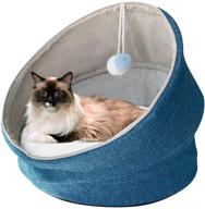 savfox cute cat bed - elevated collapsible capsule cave tent with covered design, self-heated & removable cushion. machine washable, anti-slip bottom bed house with dangling cat toy. ideal for kittens, puppies, and rabbits (18'' x 18'') logo