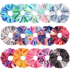 img 4 attached to 15-Piece Gradient Color Velvet Hair Scrunchies Set, Funtopia Tie Dye Soft Hair Bands for Women and Girls