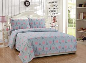 img 1 attached to 🗼 Fancy Linen Teens/Girls Comforter Set - Paris Eiffel Tower Hearts - Pink and Grey - New in Paris Theme - Twin Size