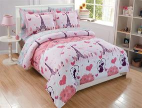 img 2 attached to 🗼 Fancy Linen Teens/Girls Comforter Set - Paris Eiffel Tower Hearts - Pink and Grey - New in Paris Theme - Twin Size