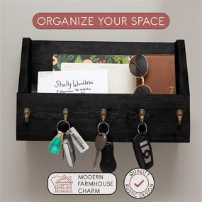 img 1 attached to 🔑 Ilyapa Wall-Mounted Key and Mail Holder: Rustic Black Wood Organizer with Antique Brass Hooks – Perfectly Decorative Solution