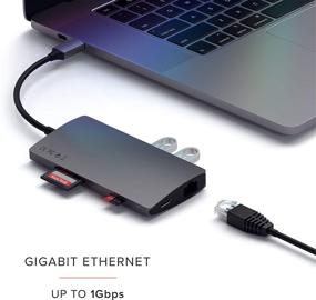 img 2 attached to 🔌 Satechi Aluminum Multi-Port Adapter V2 for 2020 MacBook Air/Pro - 4K HDMI, Gigabit Ethernet, USB-C Charging, SD/Micro Card Readers, USB 3.0 - Space Gray