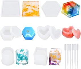img 4 attached to 🔮 Epoxy Resin Molds Silicone Kit - Katfort 6 Pack: Coaster Mold, Box Mold, Crystal Cup Molds + 6 Plastic Transfer Pipettes