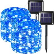 solar christmas fairy lights outdoor - 200 led 66ft 8 modes blue twinkle string light logo