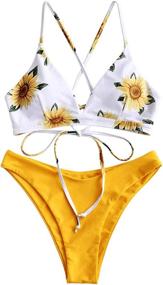 img 4 attached to ZAFUL Floral High Cut Leg Bikini Set - Adjustable Crisscross Lace-up 2 Piece Cheeky Swimsuit for Women - Trendy Bathing Suits