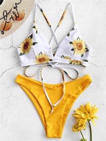 img 2 attached to ZAFUL Floral High Cut Leg Bikini Set - Adjustable Crisscross Lace-up 2 Piece Cheeky Swimsuit for Women - Trendy Bathing Suits