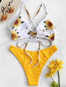 img 3 attached to ZAFUL Floral High Cut Leg Bikini Set - Adjustable Crisscross Lace-up 2 Piece Cheeky Swimsuit for Women - Trendy Bathing Suits