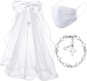 img 4 attached to 👰 Girls Communion Set with Bow, Dangle Charm and Veil on Hair Comb - Includes Communion Face Covering, Faux Pearl Bracelet - Ideal for Kids, Parties, Weddings, Formal Pageants