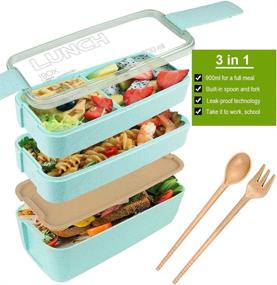 img 2 attached to 🍱 Iteryn 3-In-1 Bento Box Lunch Box for Adults and Kids - Leakproof, Eco-Friendly & Wheat Straw Compartment Containers - Ideal for Meal Prep