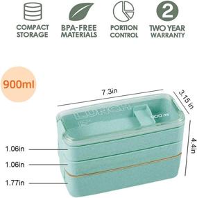 img 3 attached to 🍱 Iteryn 3-In-1 Bento Box Lunch Box for Adults and Kids - Leakproof, Eco-Friendly & Wheat Straw Compartment Containers - Ideal for Meal Prep