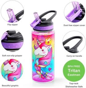 img 3 attached to HomTune Unicorn Water Bottle - 23oz BPA-Free Tritan, Leak Proof, Easy to Clean with Carry Handle and Straw for School Girls