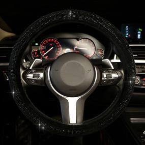 img 3 attached to Black Crystal Diamond Leather Car Steering Wheel Cover for Women and Girls - Vandz Bling SUV Wheel Protector, 15 Inch