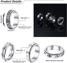 img 2 attached to 🌙 Набор колец-спиннеров Moon Star из нержавеющей стали UBGICIG: женские кольца для расслабления от стресса, свадебных и обещательных - пескоструйная отделка - набор из 4 штук.