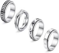 🌙 ubgicig moon star stainless steel spinner rings set: women's fidget band rings for stress relief, wedding & promise - sand blast finish - pack of 4 logo