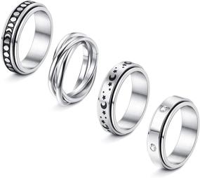 img 4 attached to 🌙 UBGICIG Moon Star Stainless Steel Spinner Rings Set: Women's Fidget Band Rings for Stress Relief, Wedding & Promise - Sand Blast Finish - Pack of 4