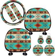 🔥 aztec tribal print car interior accessories set for women and men - includes 1pc sloth steering wheel cover, 2pc headrest cover, 2pc keyring, 2pcs car cup coaster, 2pcs seat belt cover by bigcarjob logo