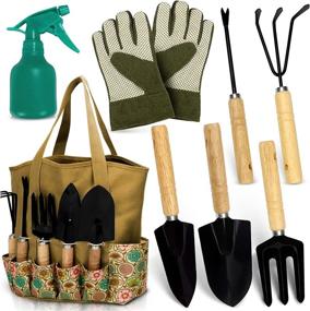 img 4 attached to 🌿 Scuddles Garden Tools Set: 8-Piece Heavy Duty Gardening Kit with Storage Organizer - Ergonomic Hand Digging Weeder Rake Shovel Trowel Sprayer Gloves - Ideal Gift for Men or Women